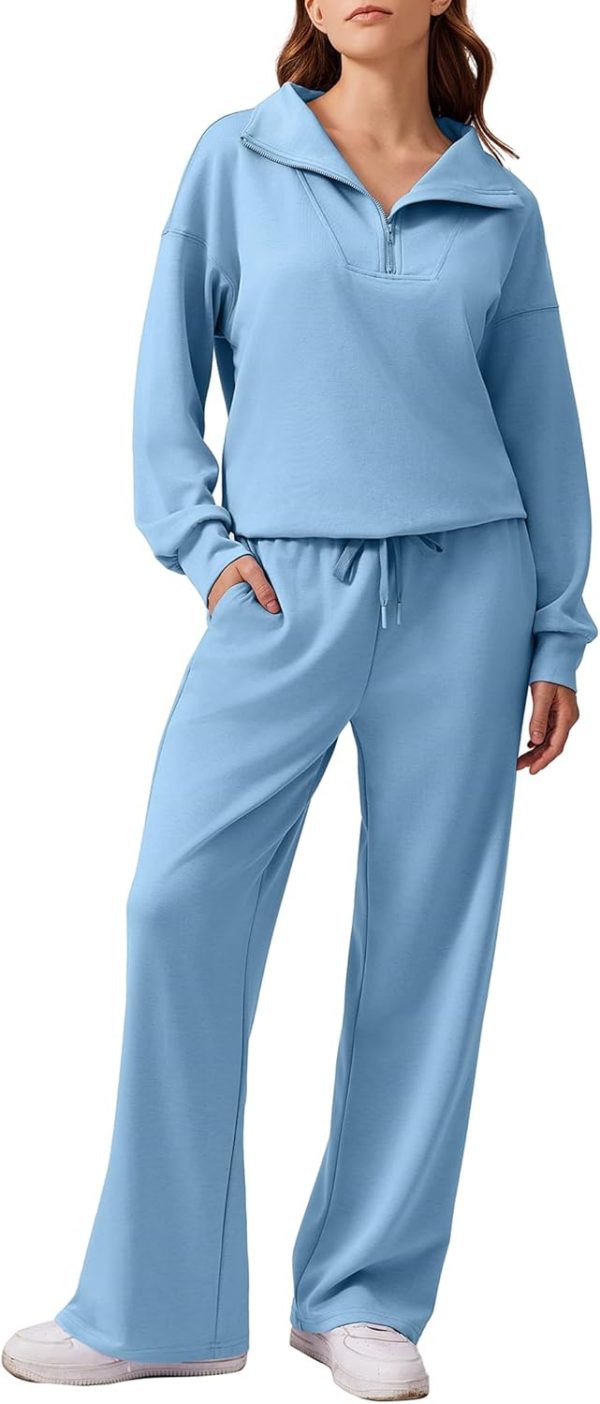 PINSPARK 2 Piece Sets for Women 2024 Fall Outfits Sweatsuit Oversized Sweatshirt Wide Leg Sweatpants Matching Set Tracksuit