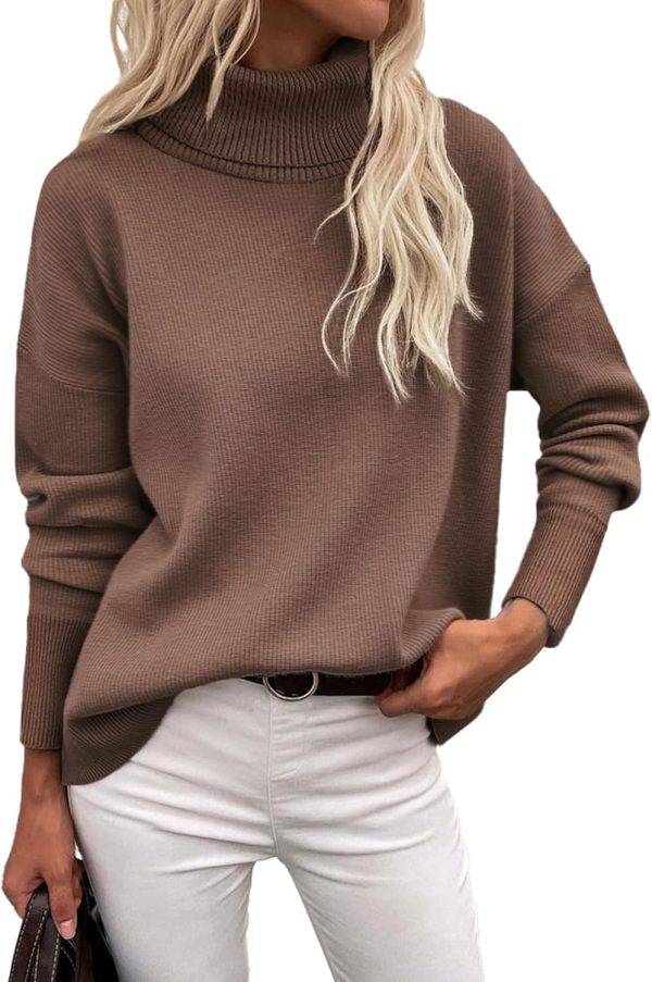 Zeagoo Women's Turtleneck Sweater 2024 Fall Winter Chunky Knitted Pullover High Low Hem Trendy Basic Jumper Top