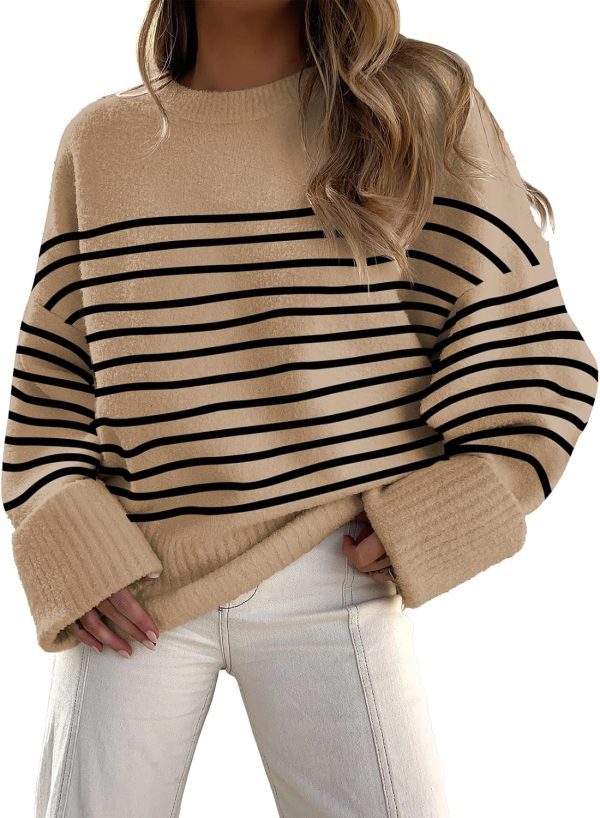 ANRABESS Women's Oversized Crewneck Long Sleeve Fuzzy Knit Casual Chunky Warm 2024 Fall Pullover Sweaters Top Trendy Outfits