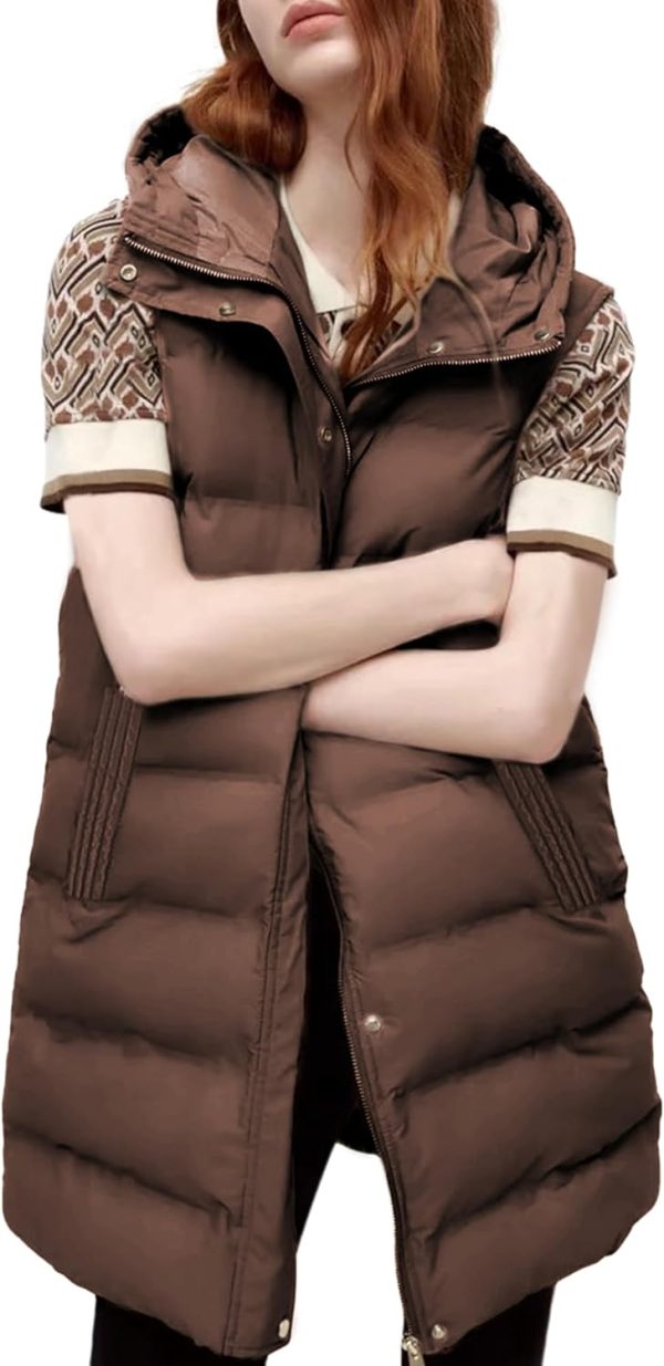 Tanming Women's Long Puffer Vest Casual Sleeveless Puffy Jacket with Removable Hood