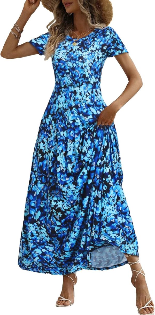 ZABERRY Women's 2024 Short Sleeve Round Neck Casual Summer Flowy Maxi Spring Dresses with Pockets