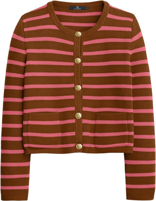 LILLUSORY Women's Striped Cardigan Sweaters Fall Outfits Clothes Fashion Trendy Long Sleeve Tops Casual Knit Lady Jackets